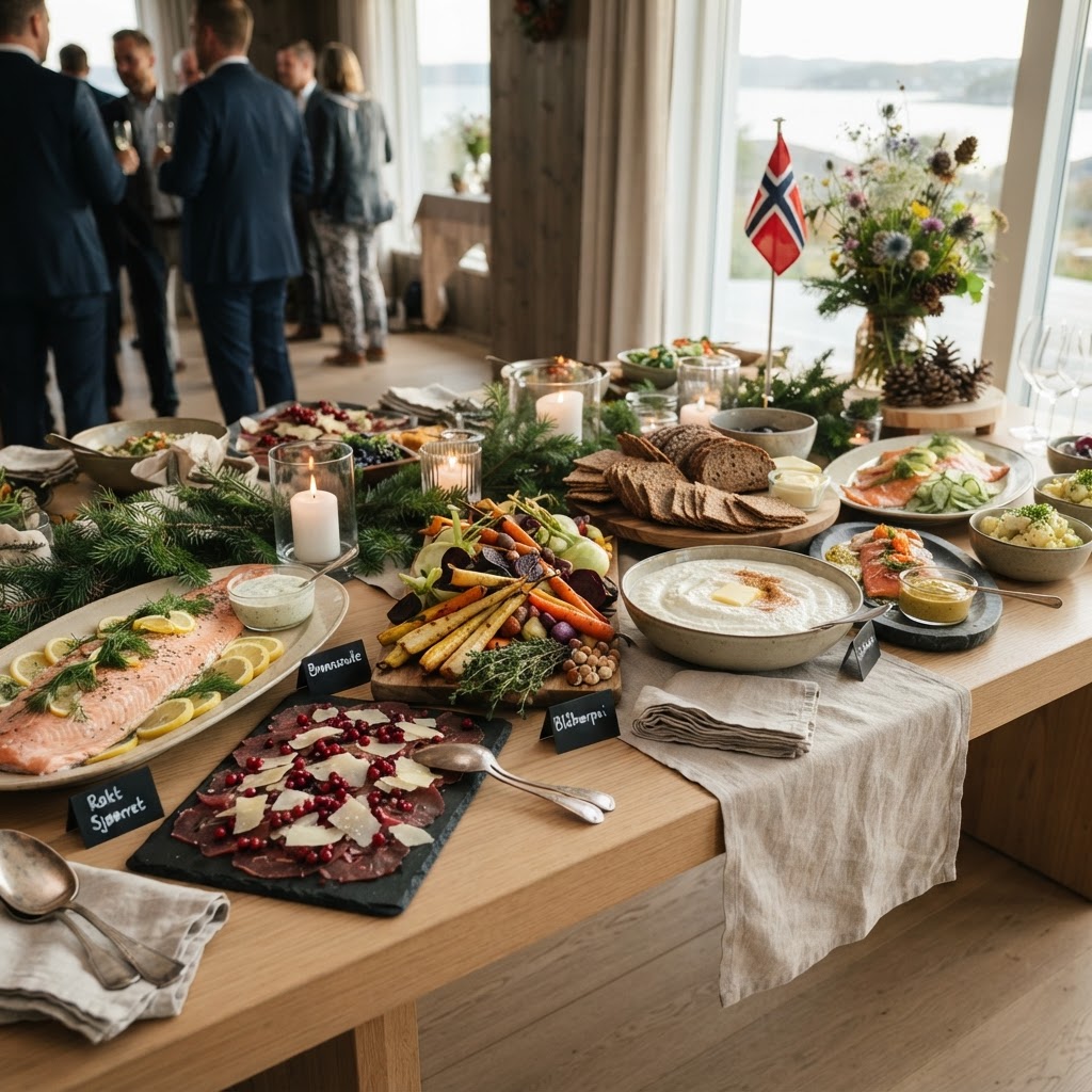 Premium catering fra Kilen Catering, vakkert presentert for et selskap i Vestfold