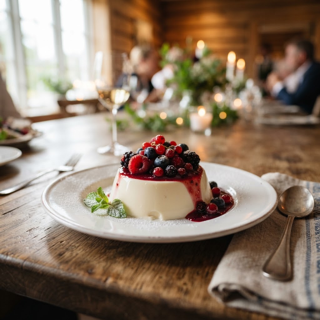 Panacotta med skogsbär coulis