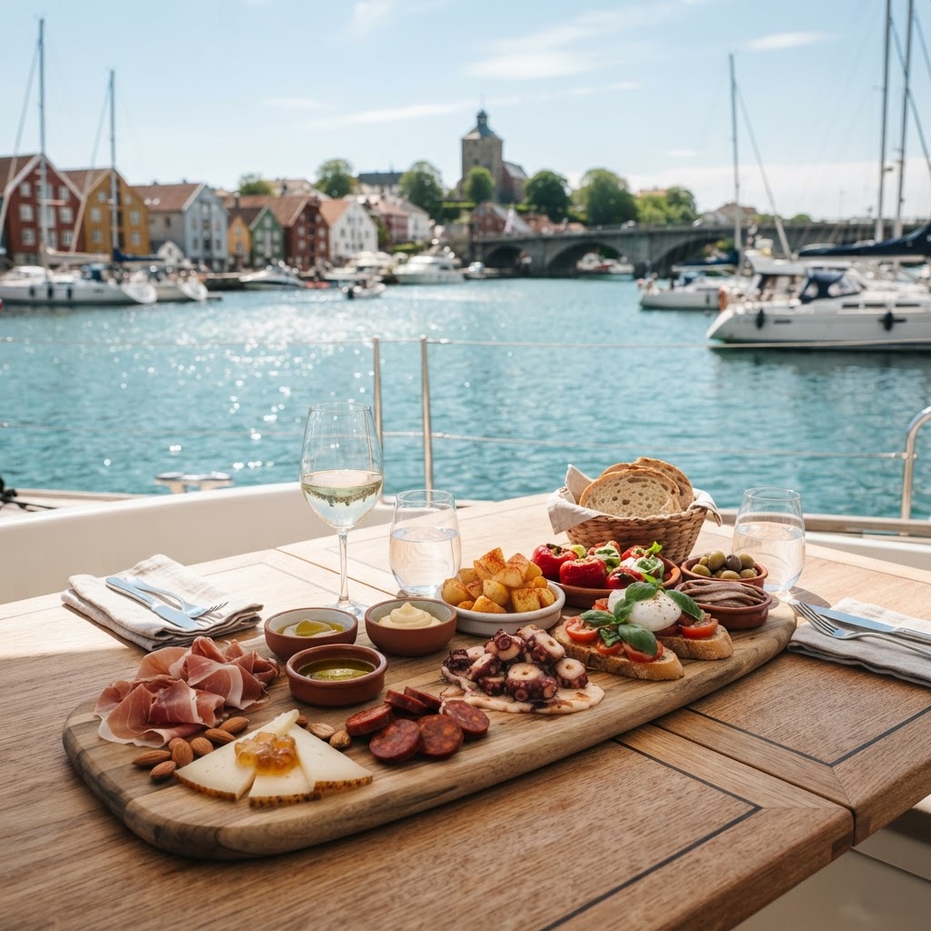 Catering til båtfest i Tønsberg med delikat fingermat om bord på båt.