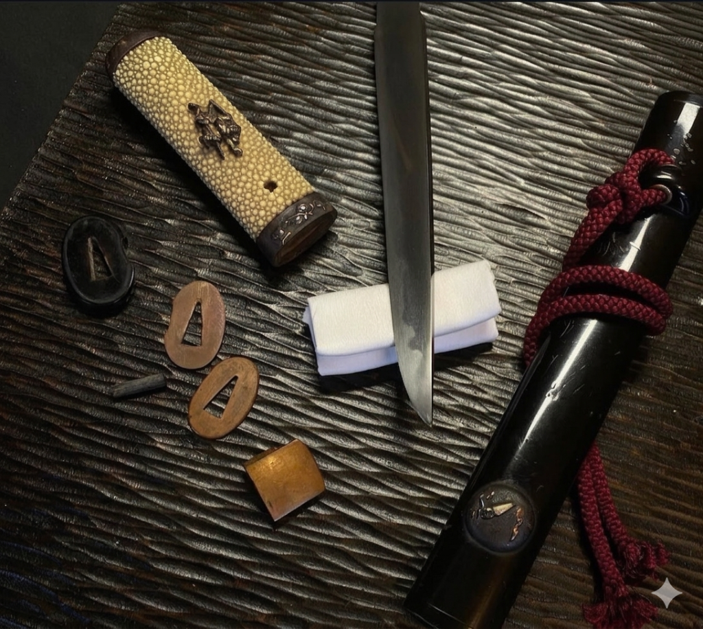 This is a very small Tanto/ Kaiken mounted in a equally lovely Koshirae —— the b