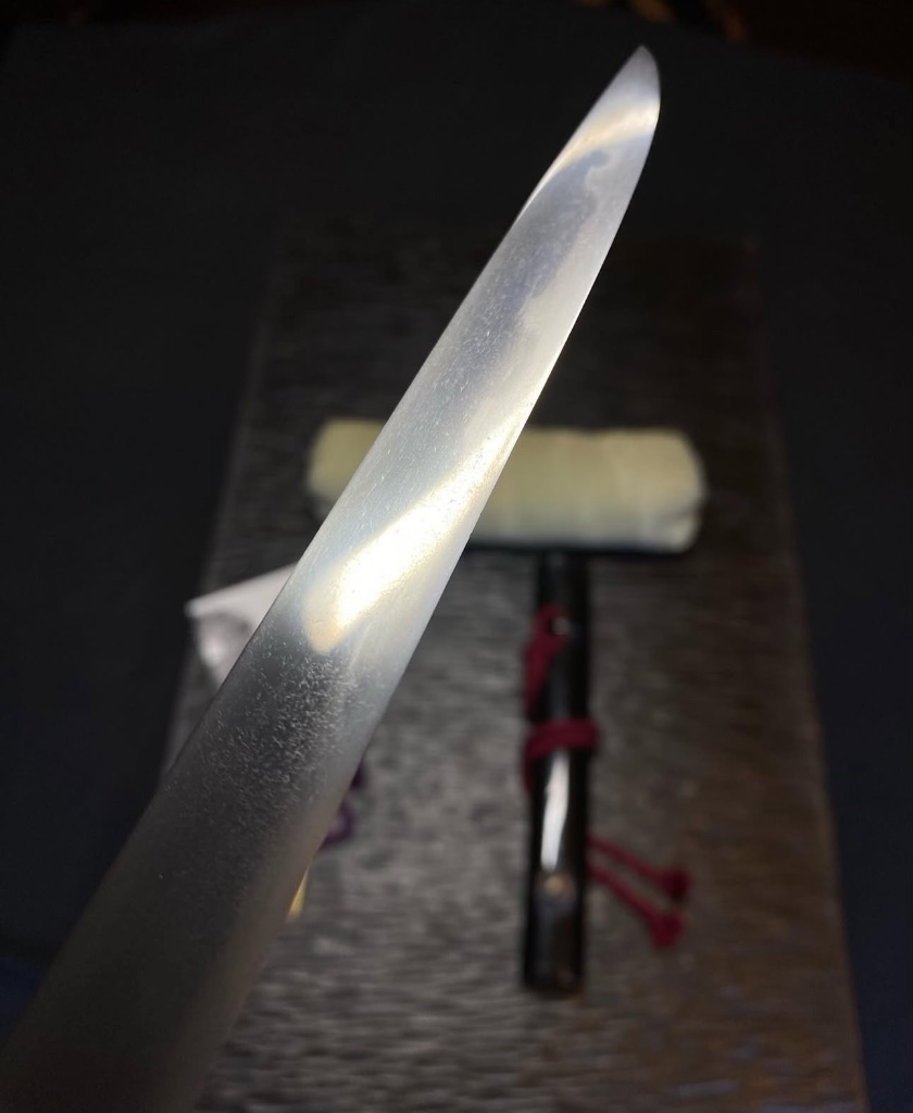This is a very small Tanto/ Kaiken mounted in a equally lovely Koshirae —— the b