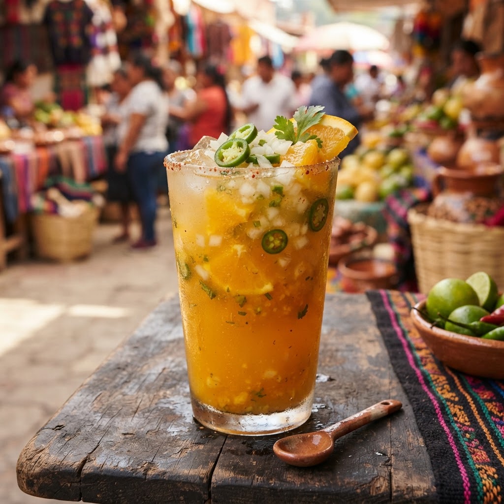 Bebida Tradicional El Torito de Tejupilco, con naranja, cebolla y chile serrano