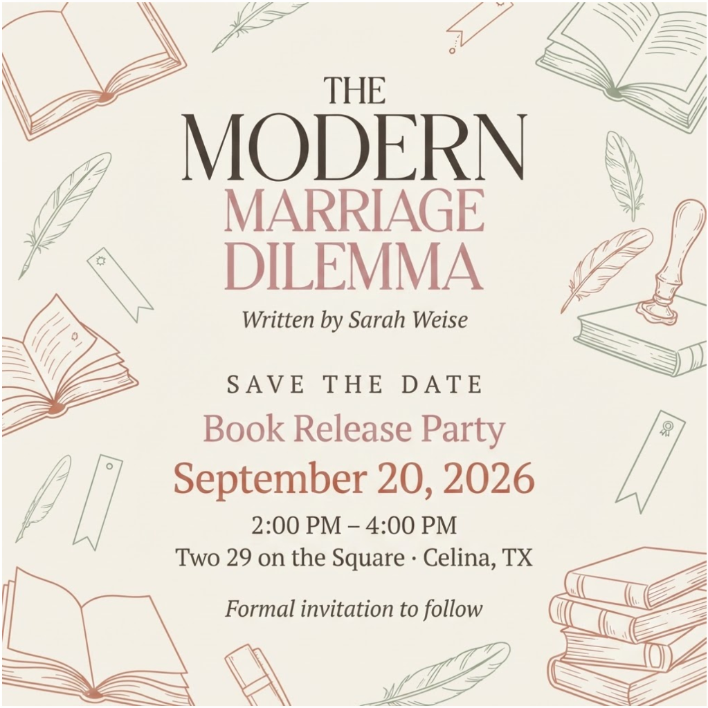 Save the Date — The Modern Marriage Dilemma book release party, September 20, 2026