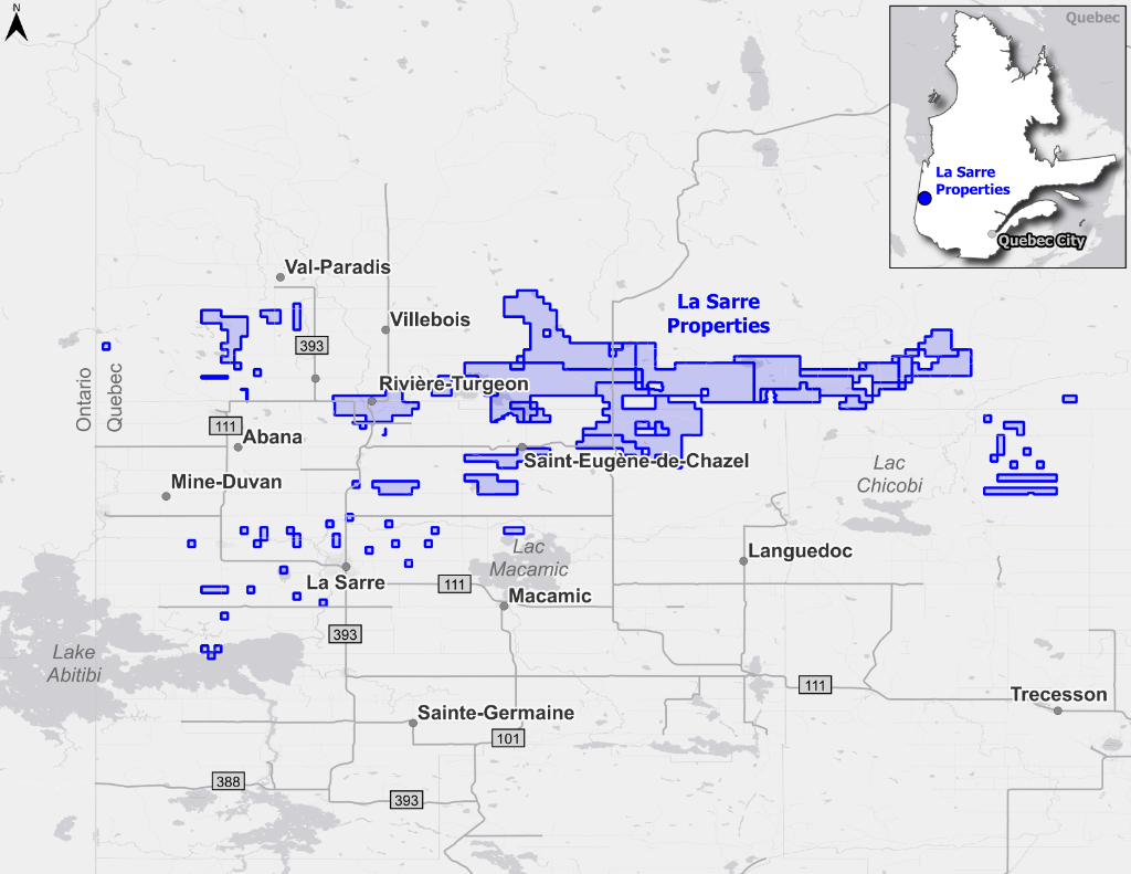 La Sarre Properties regional location map in Québec