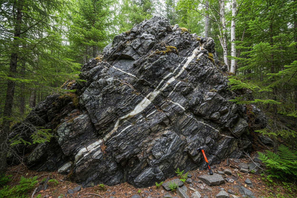 Québec Abitibi outcrop with visible quartz veining