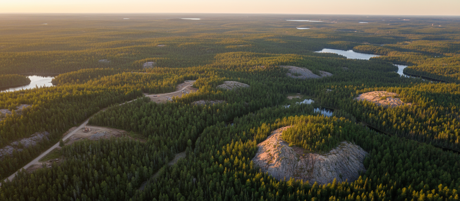 Aerial view of Quebec Abitibi boreal landscape