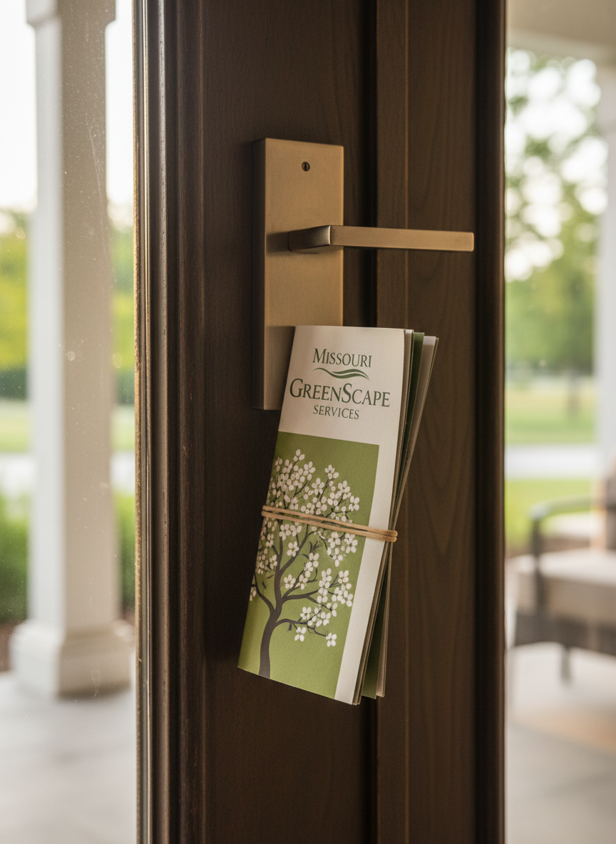 Flyer secured to door handle with rubber band