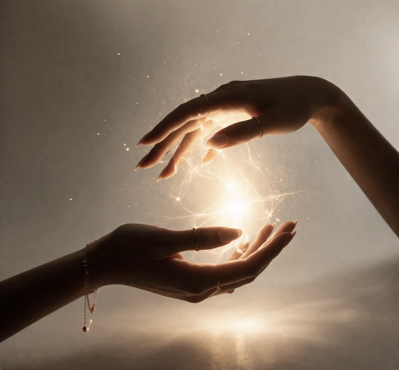 Hands cradling a glowing sphere of golden light