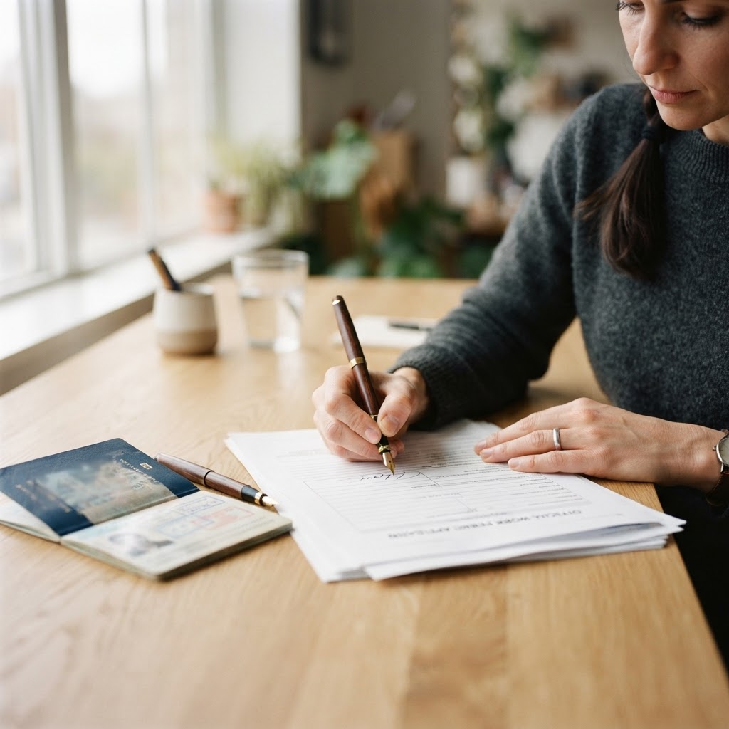 Applicant signing work permit documents
