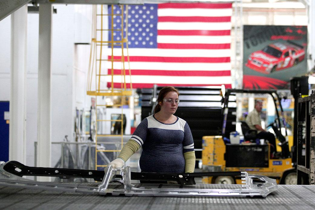U.S. manufacturing worker on the production line