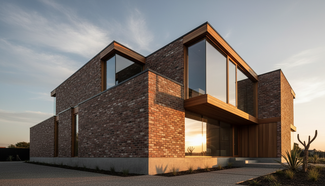Dramatic low-angle architectural photography of a residential property at golden hour