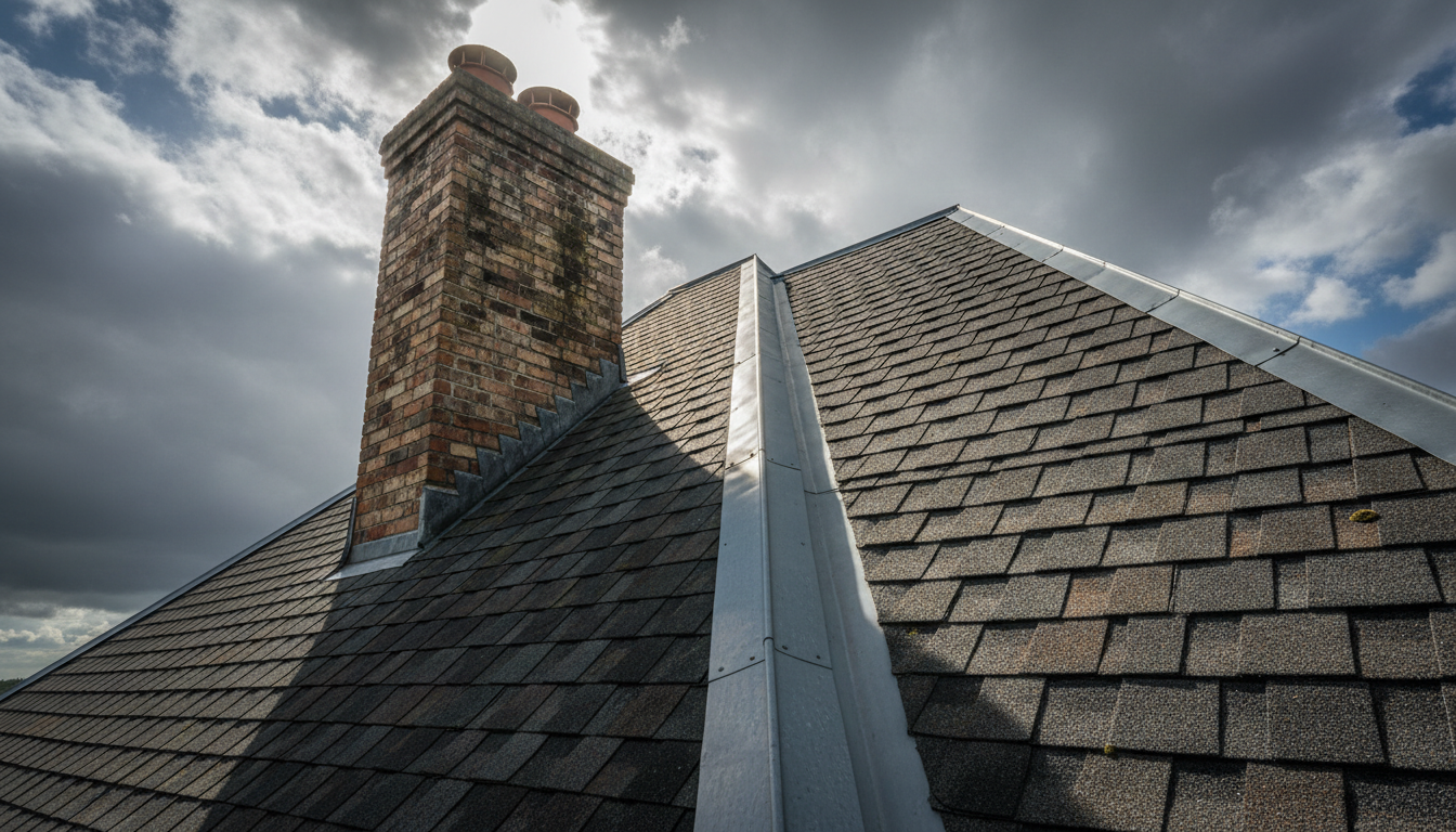 Monumental residential roofline and chimney against dramatic sky symbolizing investment opportunity