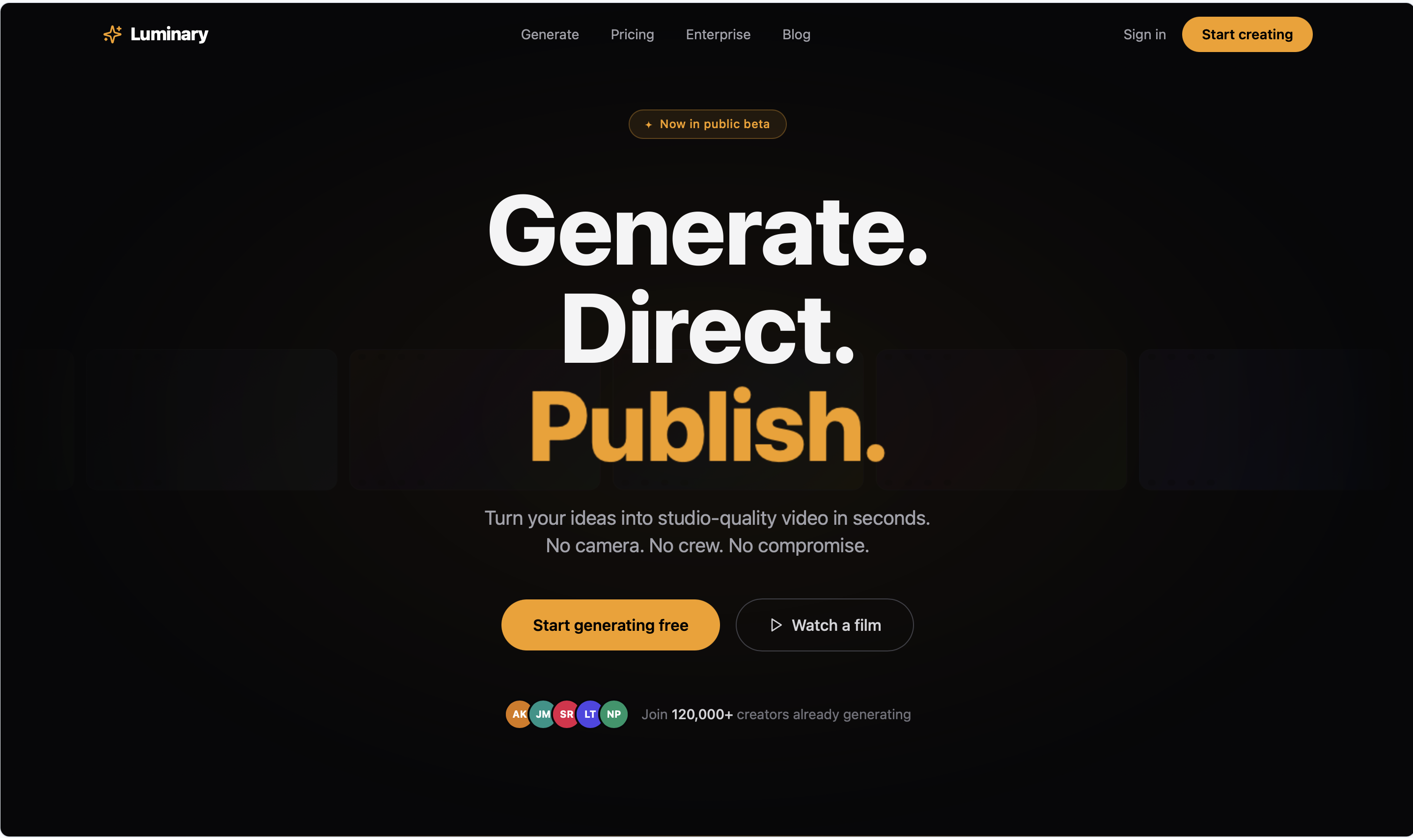 Luminary — AI Video Generation Platform template preview