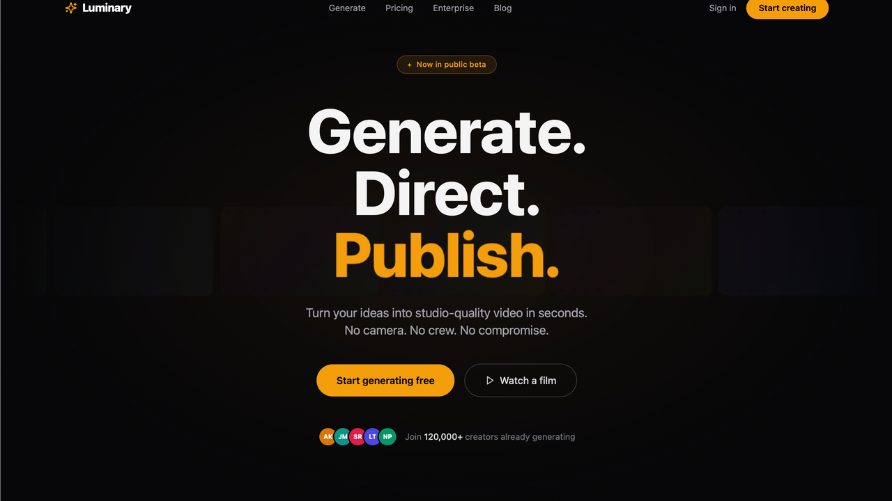 Luminary — AI Video Generation Platform template preview