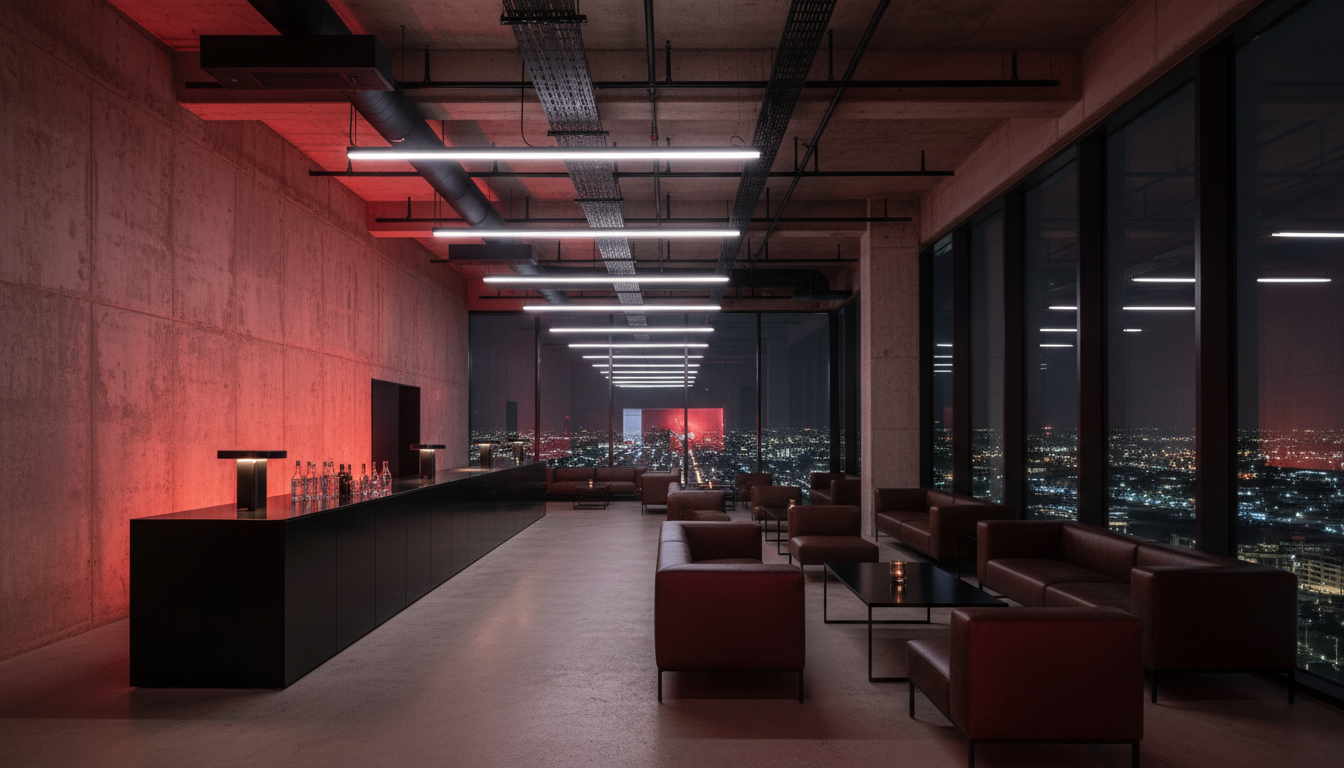 Premium brutalist lounge interior