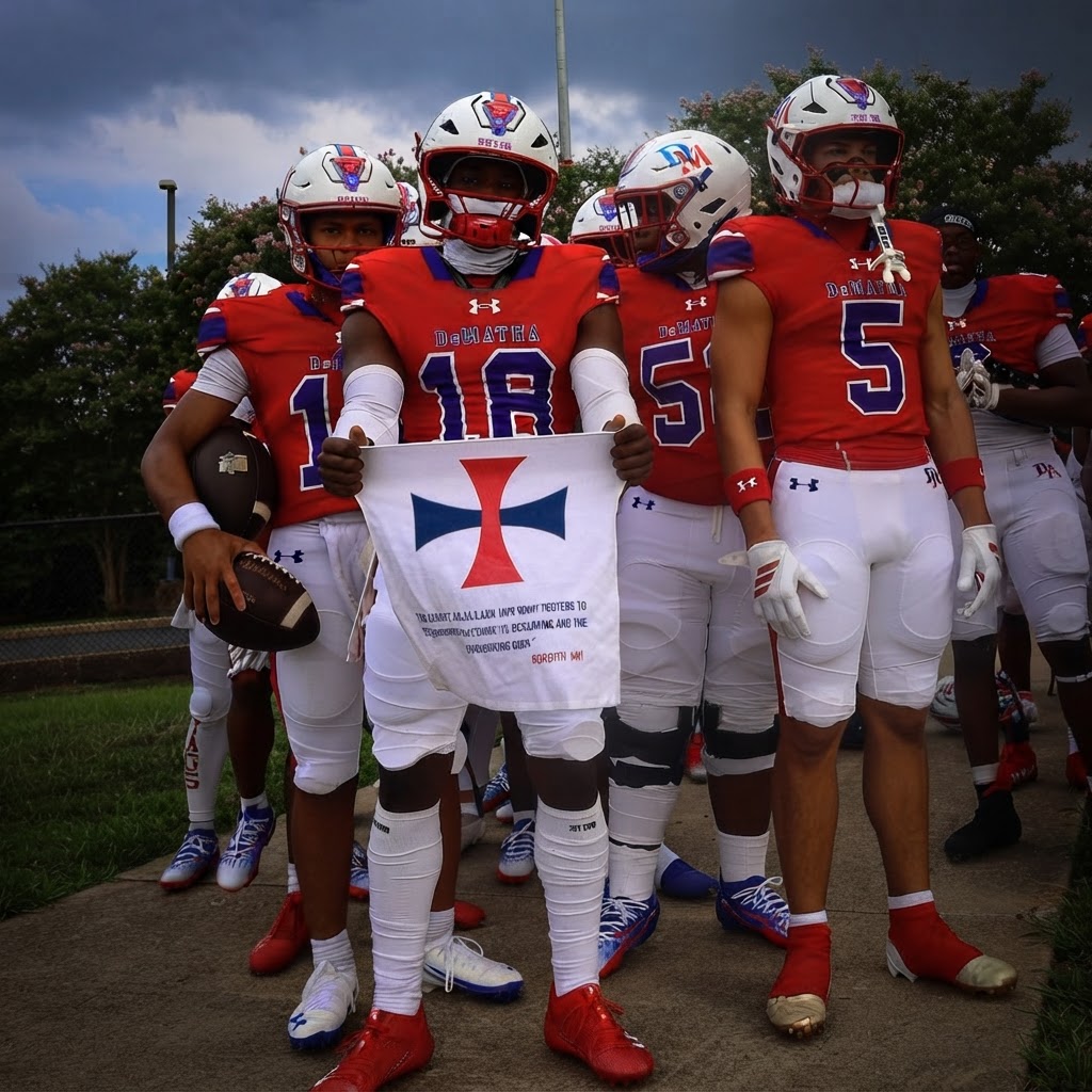 Austin Barber in No. 5 standing with his DeMatha teammates before a game
