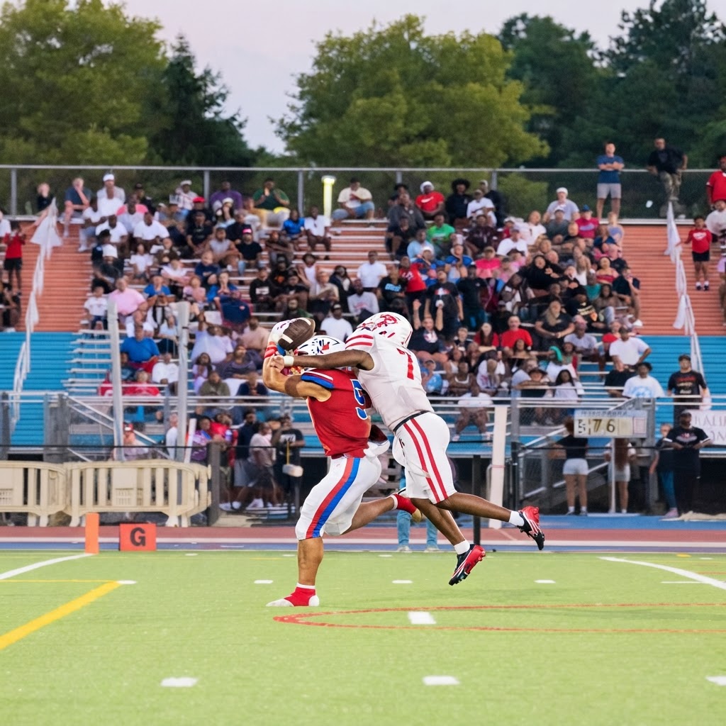 Austin Barber high-pointing a contested catch for DeMatha