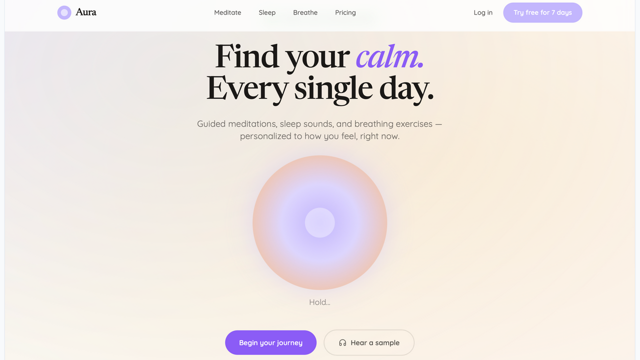 Aura — Wellness & Mindfulness App template preview