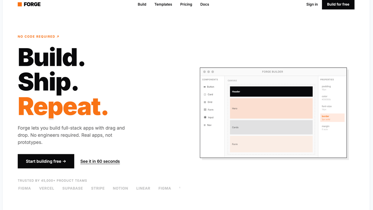 Forge — No-Code App Builder template preview