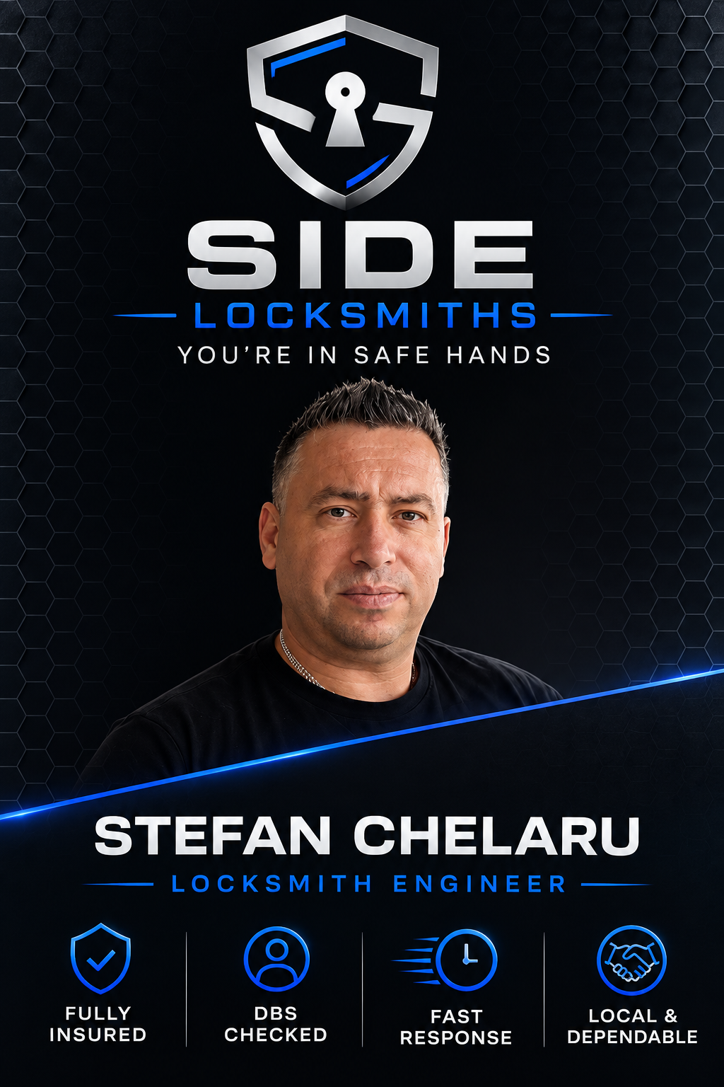 Stefan Chelaru, owner and lead locksmith at SIDE Locksmiths — Enhanced DBS checked, fully insured