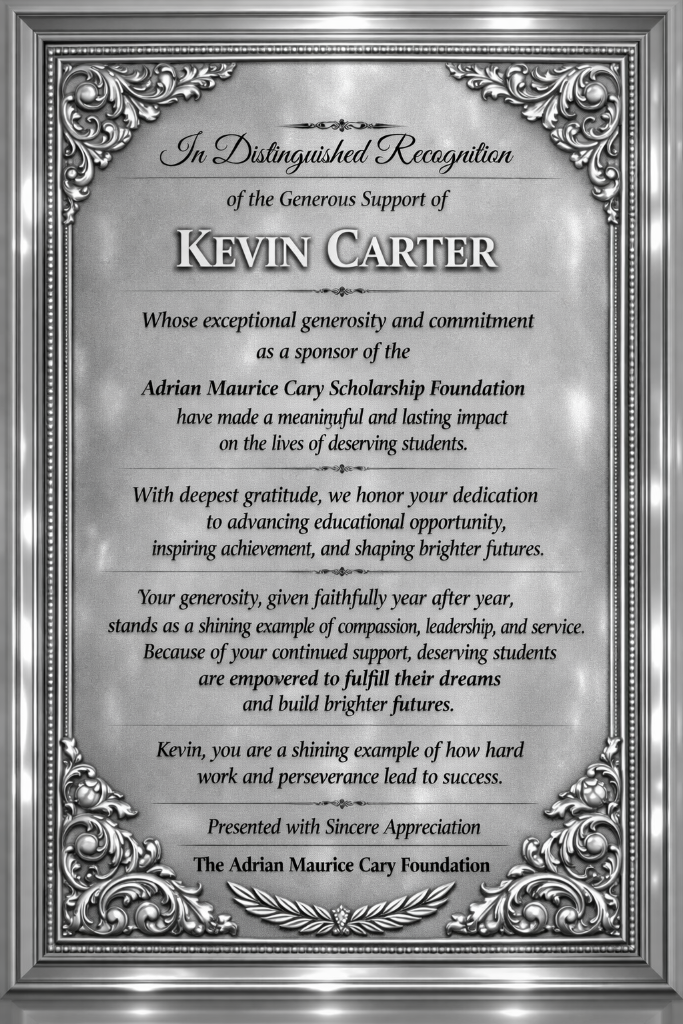 Silver Honor Plaque — Kevin Carter