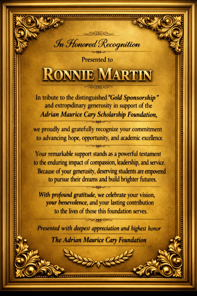 Gold Honor Plaque — Ronnie Martin