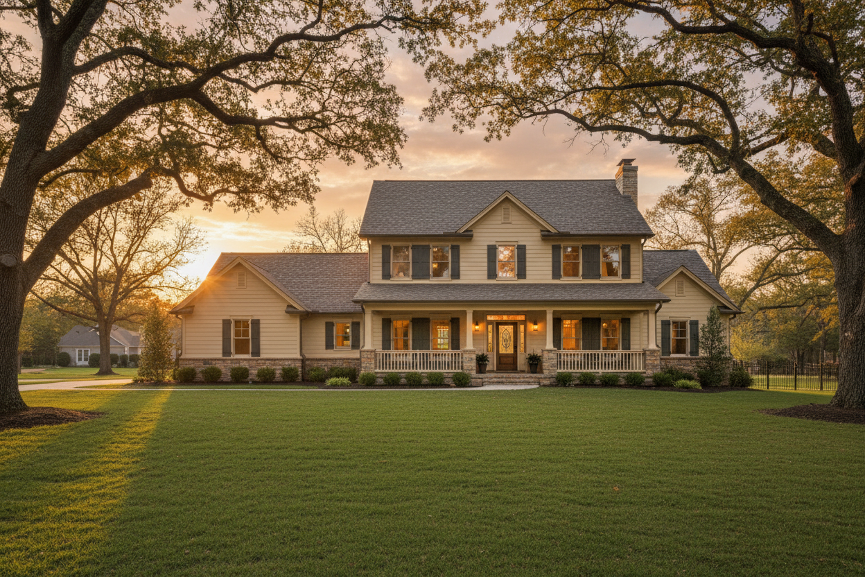 Beautiful suburban home at golden hour