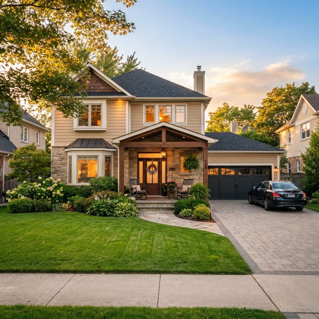 Beautiful suburban family home at golden hour