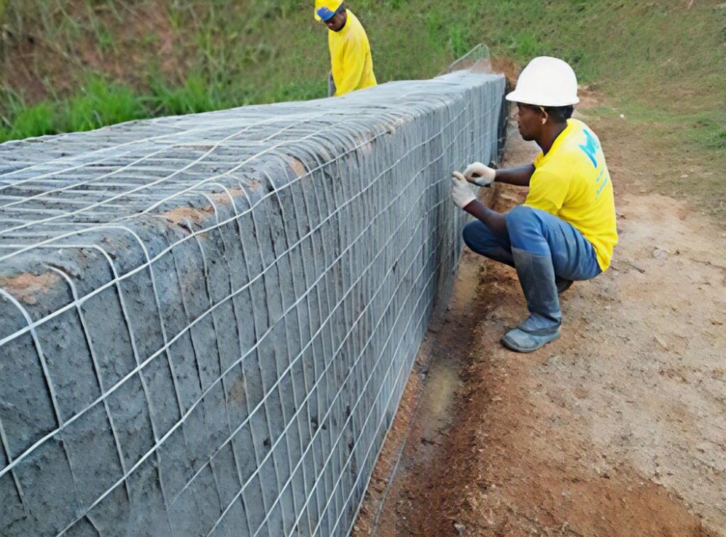 Obras civis — construção de muro de contenção com tela
