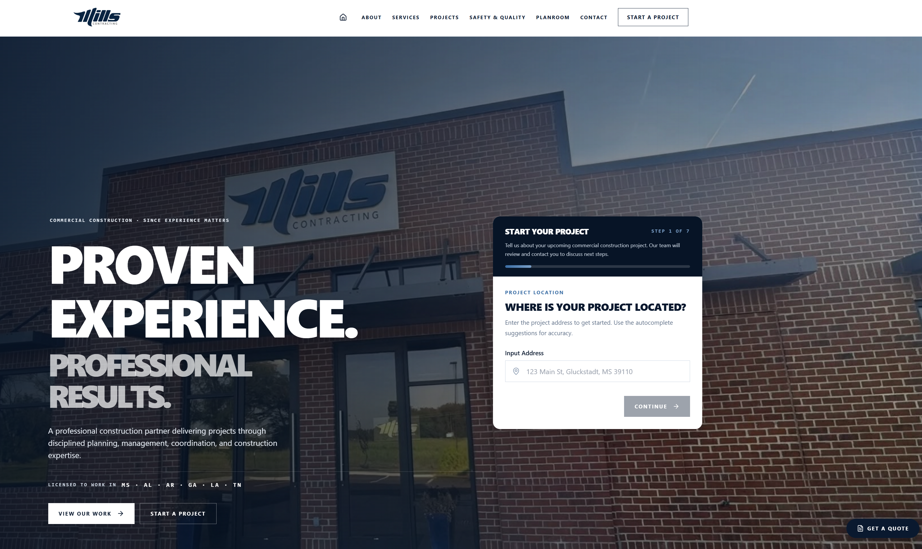 Mills Contracting website