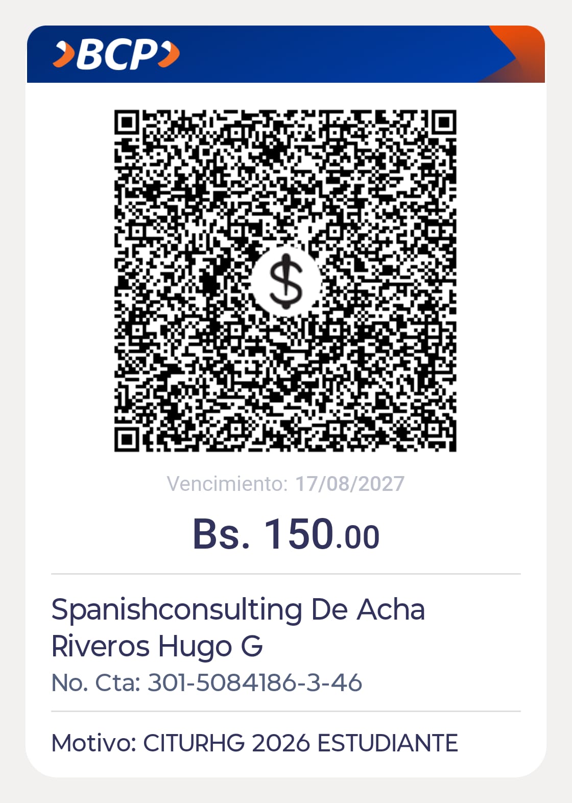 QR de pago Estudiante