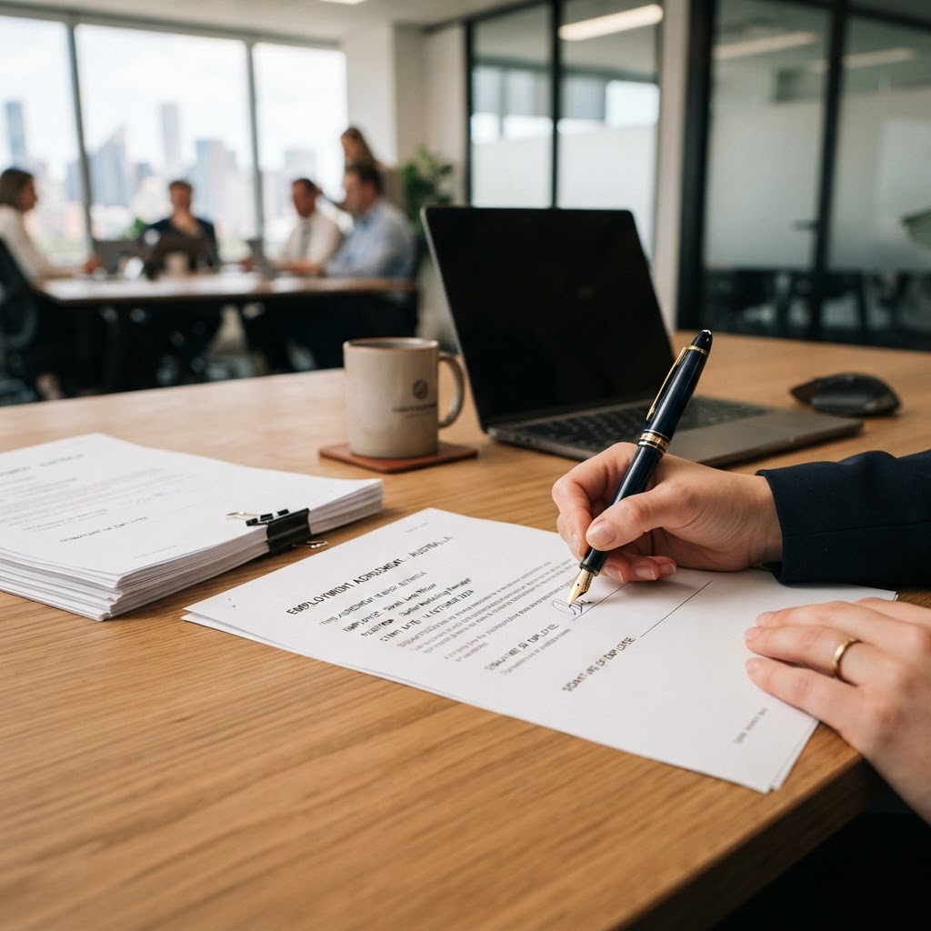 Signing an employment agreement template in Australia