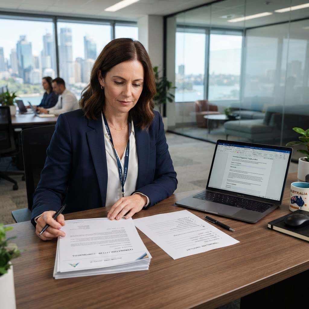 Manager preparing termination documentation in Australia