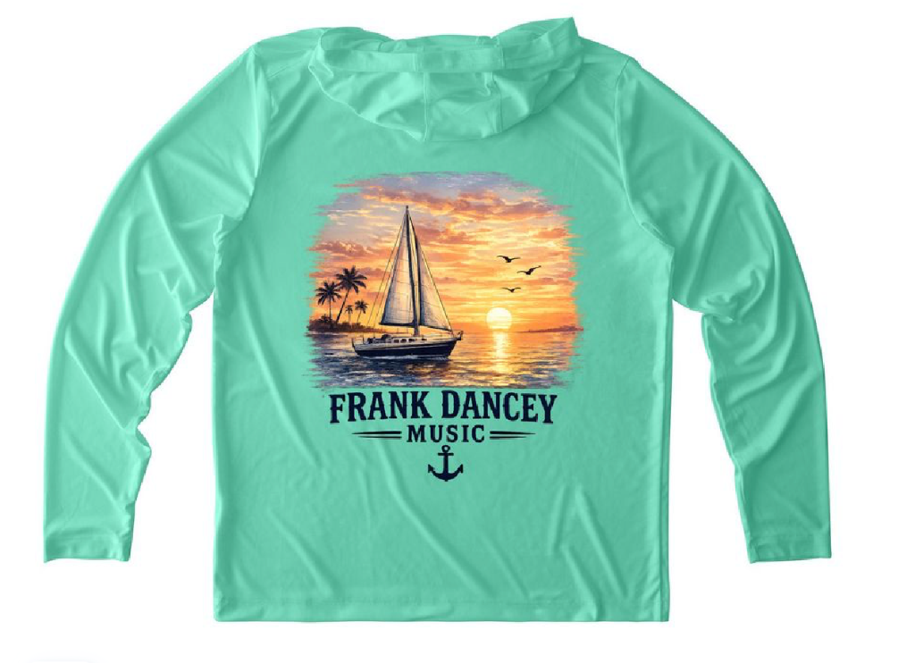 Frank Dancey Music sailboat sunset hooded long sleeve shirt