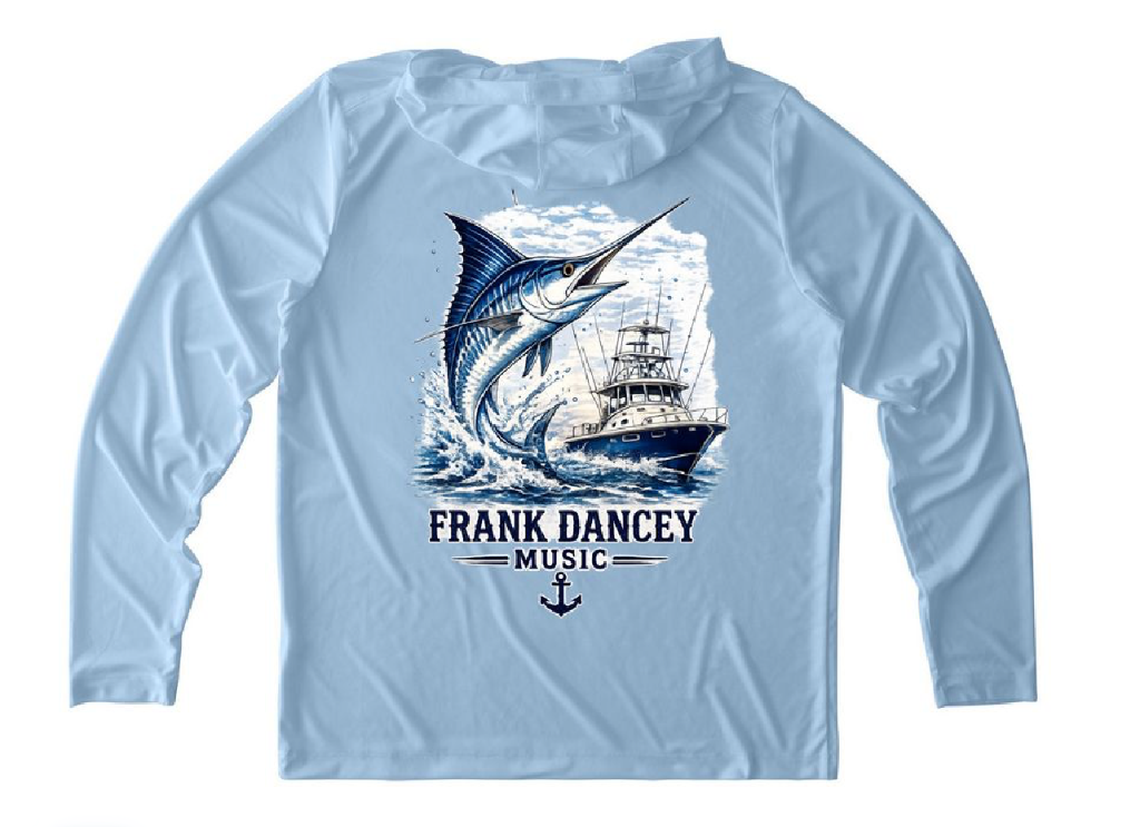 Frank Dancey Music marlin fishing boat hooded long sleeve shirt