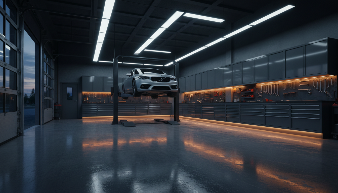 Clean, organized automotive workshop interior