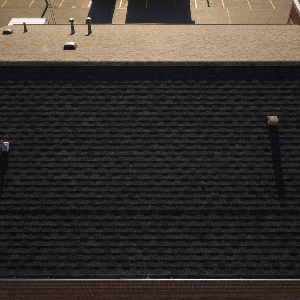 Dark conventional roof surface absorbing heat