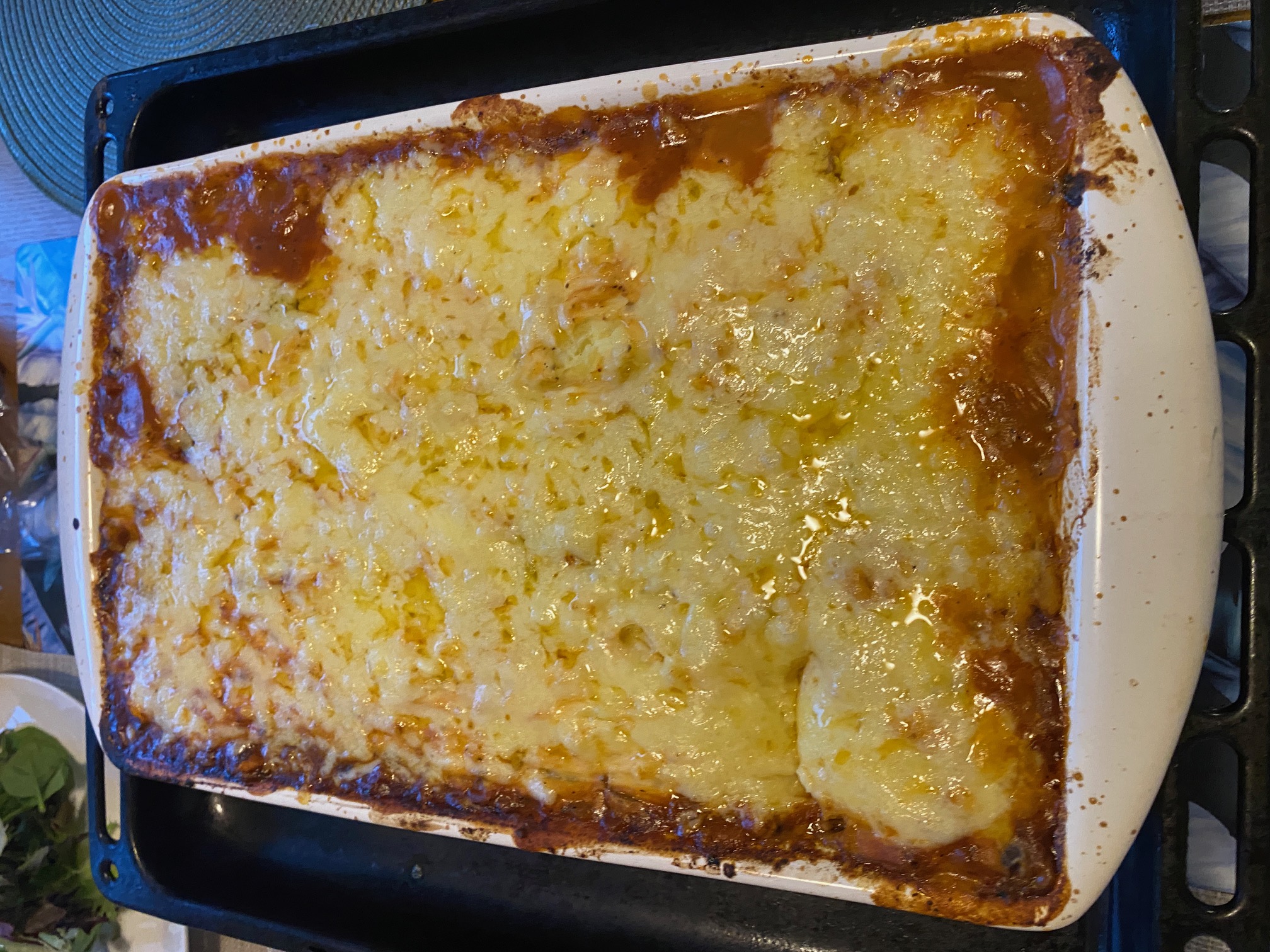 Greek moussaka with golden baked cheese crust