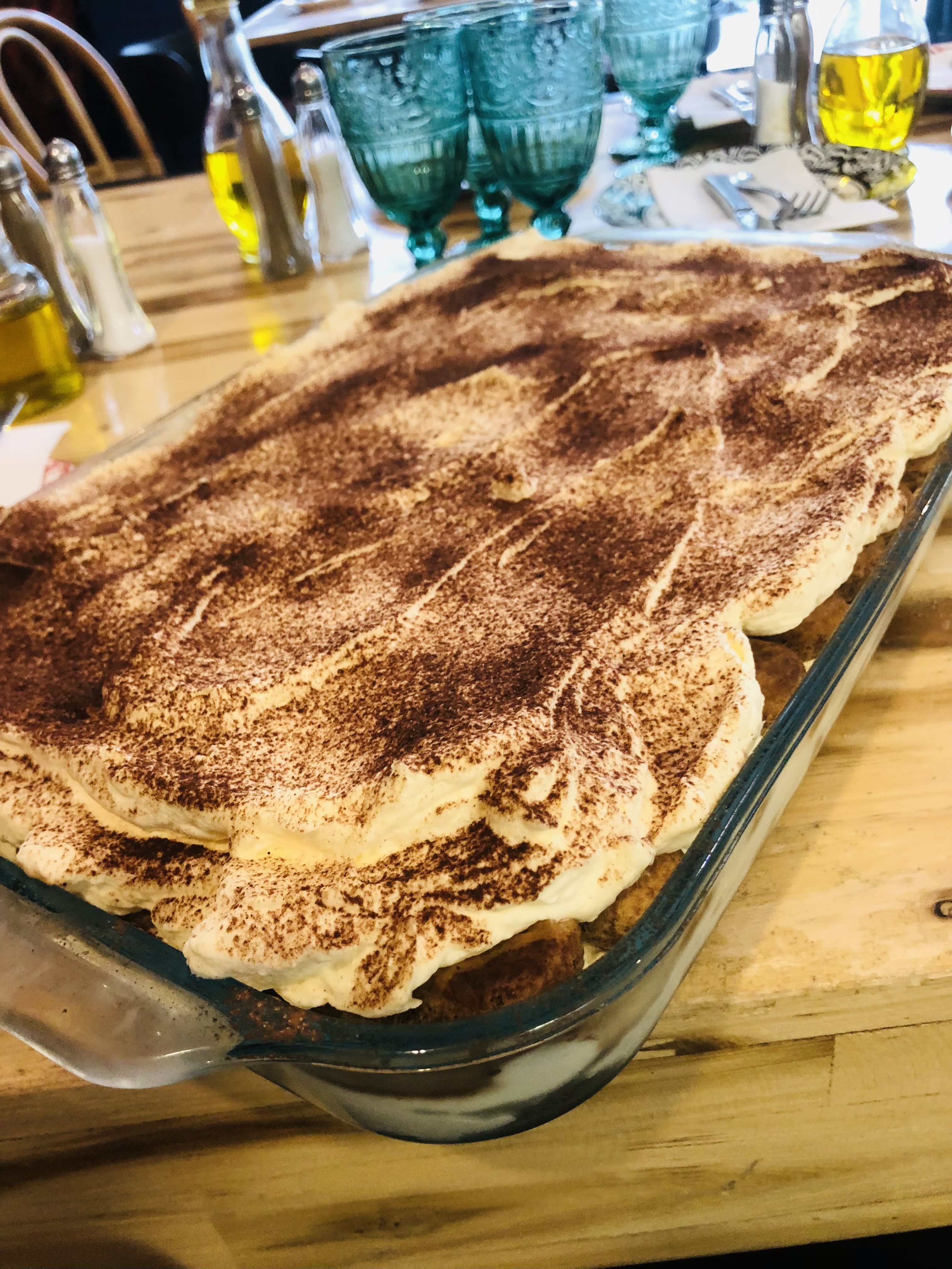 Tiramisu dusted with cocoa powder