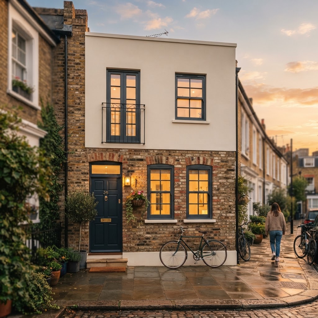 Smaller terraced house renovation at golden hour