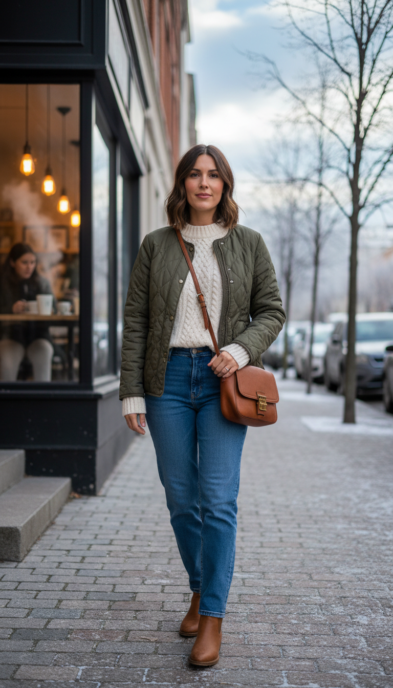 Fisherman Knit With Quilted Jacket