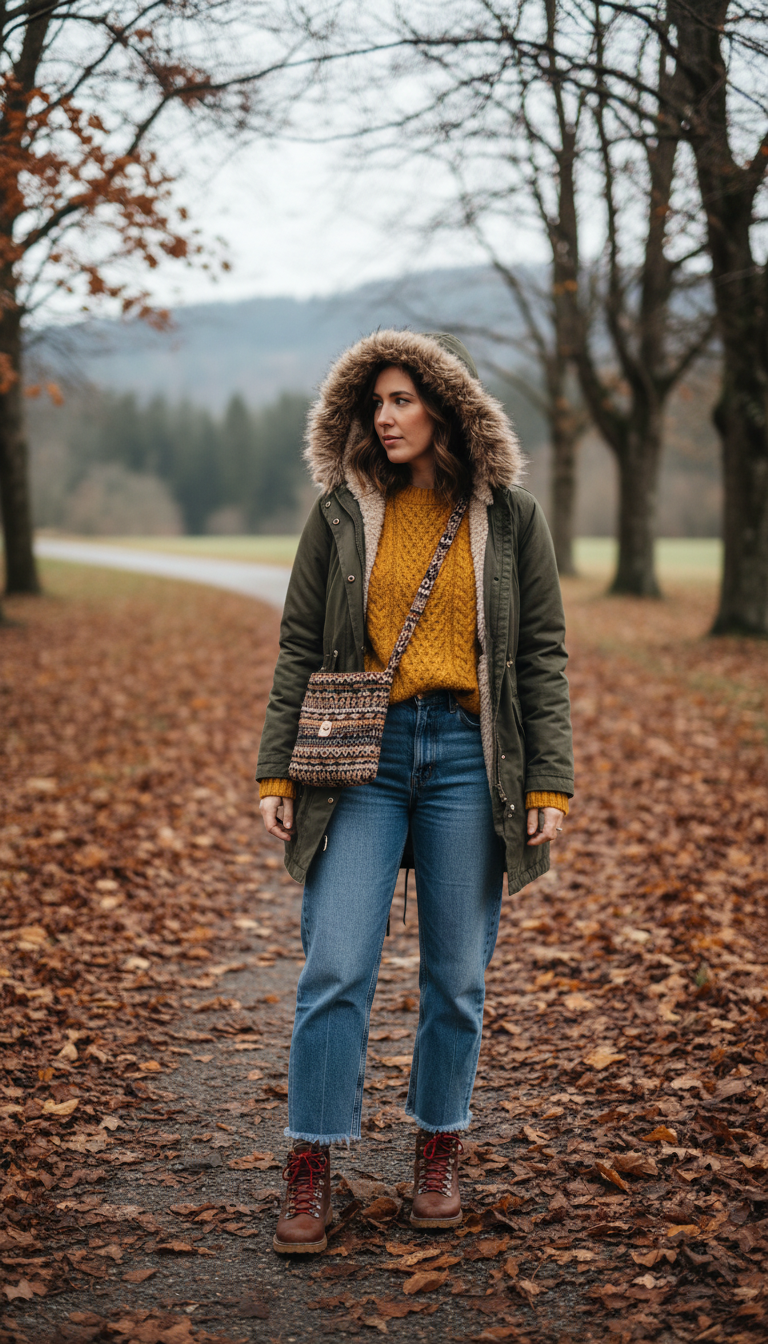 Mustard Knit With Utility Parka