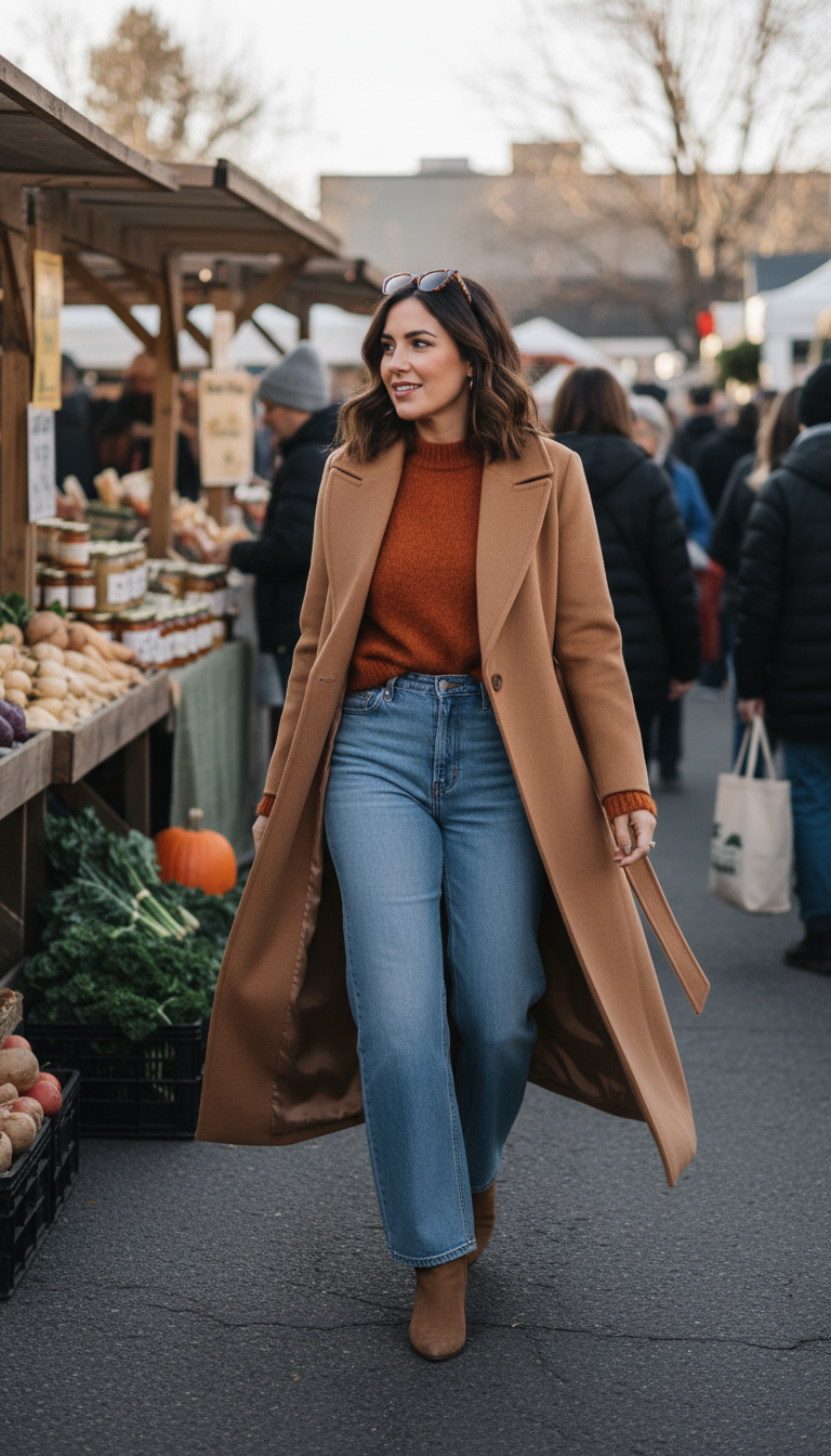 Rust Sweater With Wrap Coat