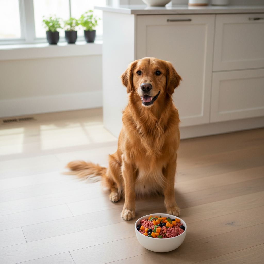 A happy dog enjoying fresh Majestik meals
