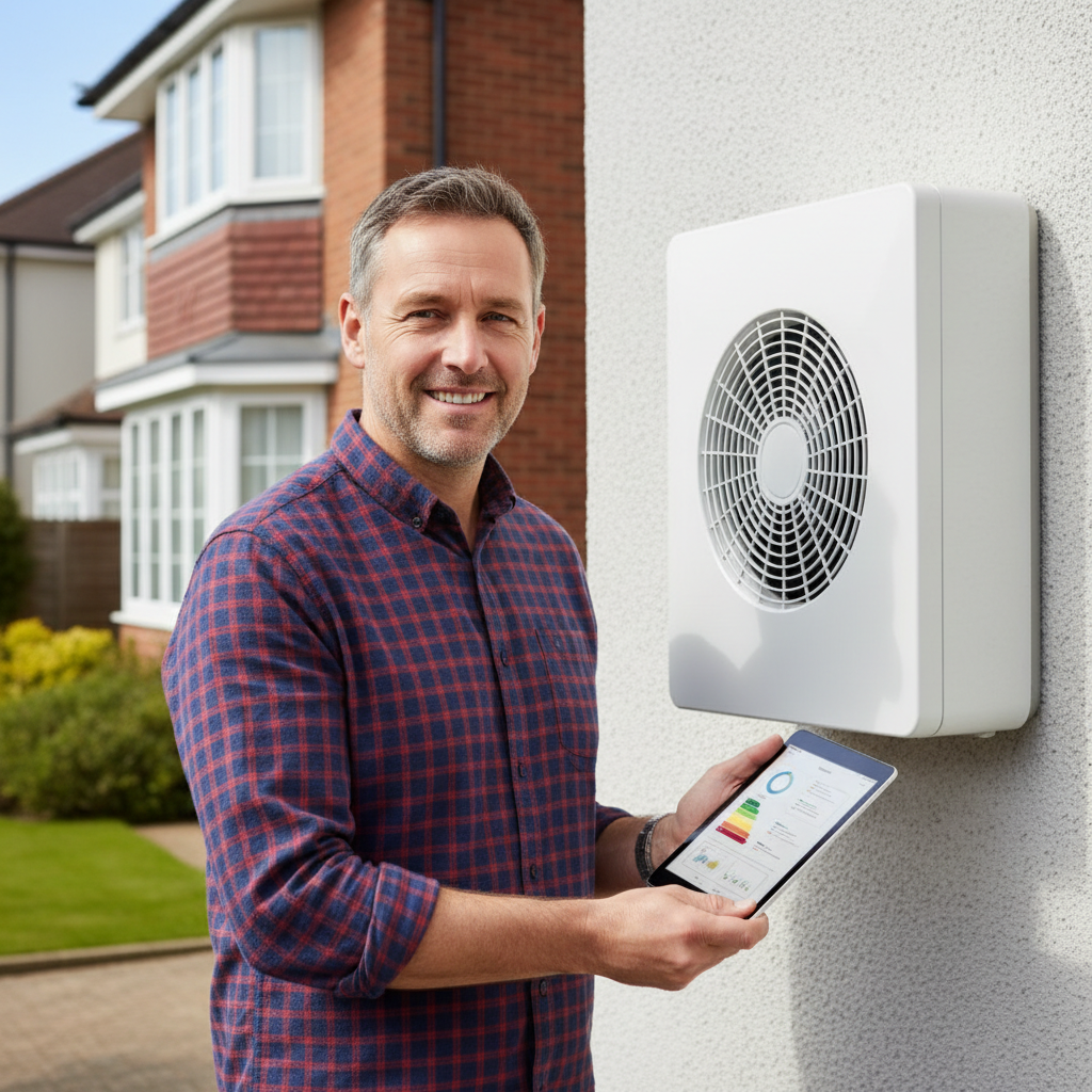 A British home with a new air source heat pump installed