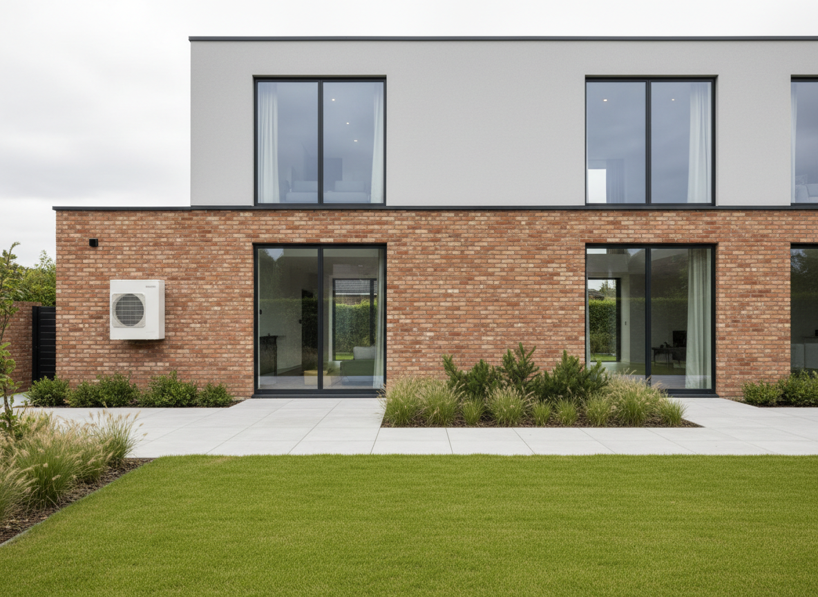 Modern home with air source heat pump installation