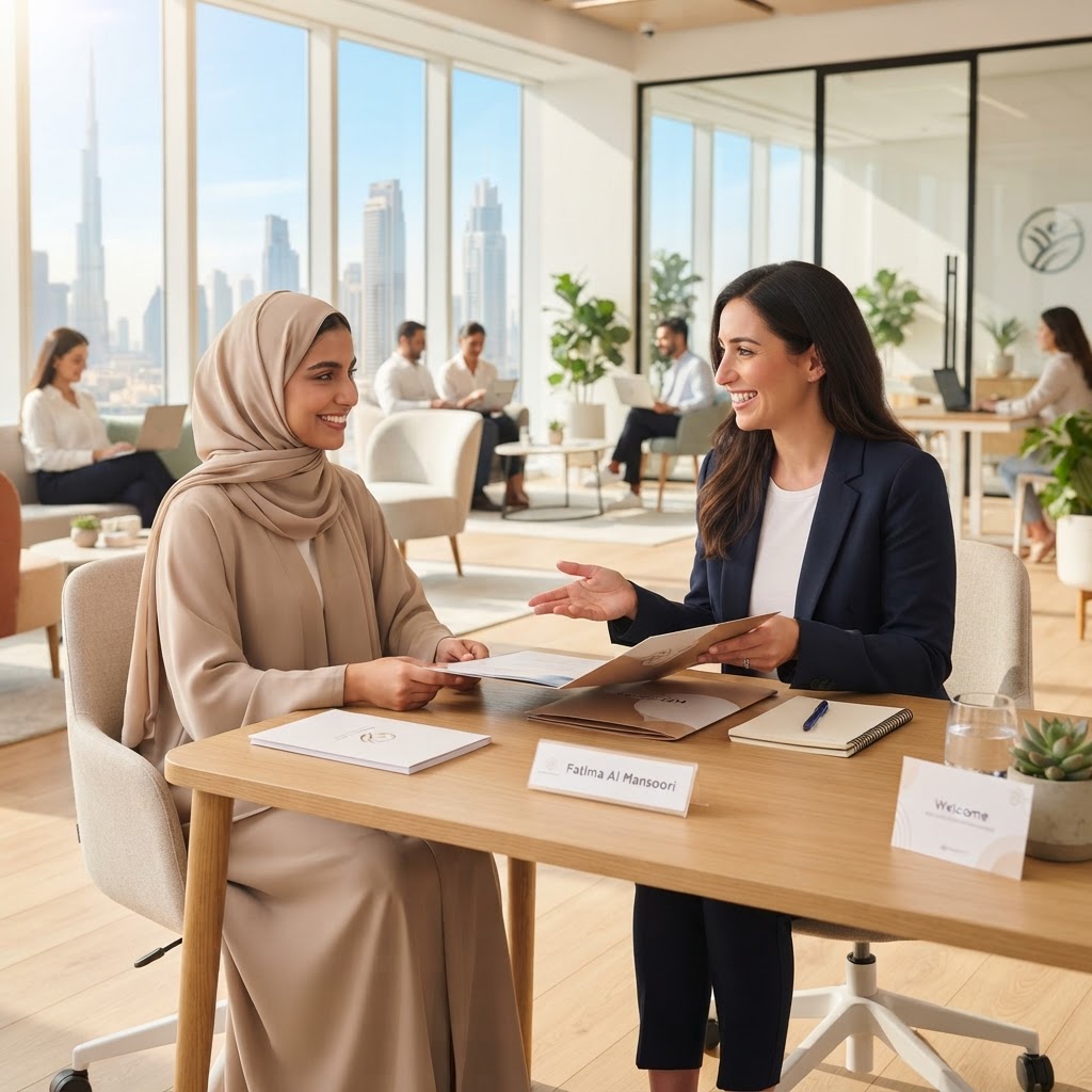 HR manager onboarding a new employee in a Dubai office