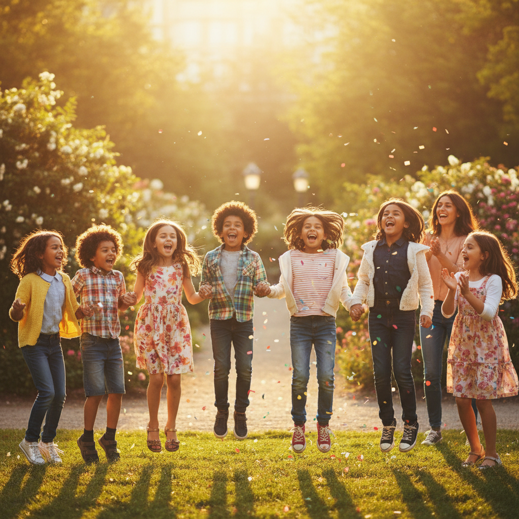 Joyful children celebrating together