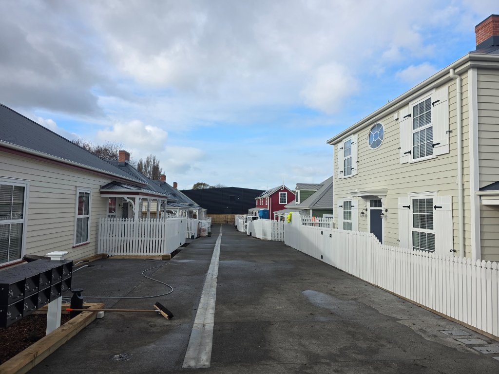 New townhouse development with picket fences
