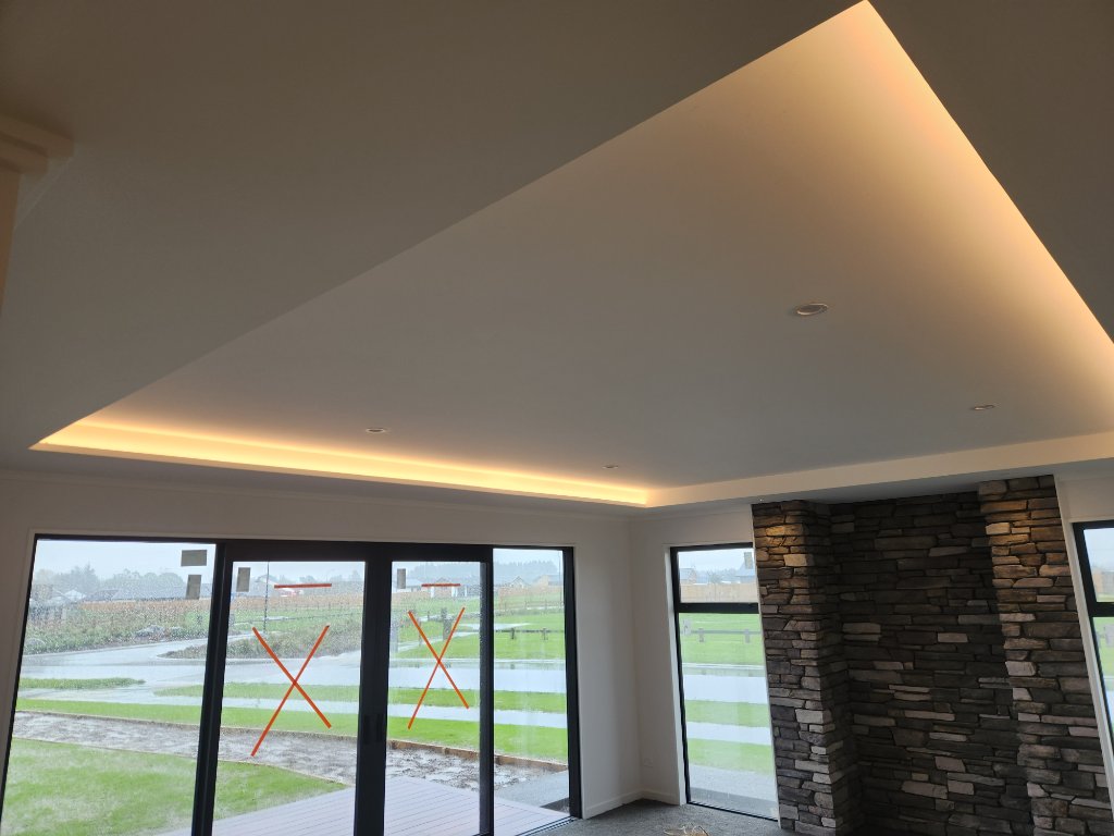 Recessed ceiling with warm LED strip lighting